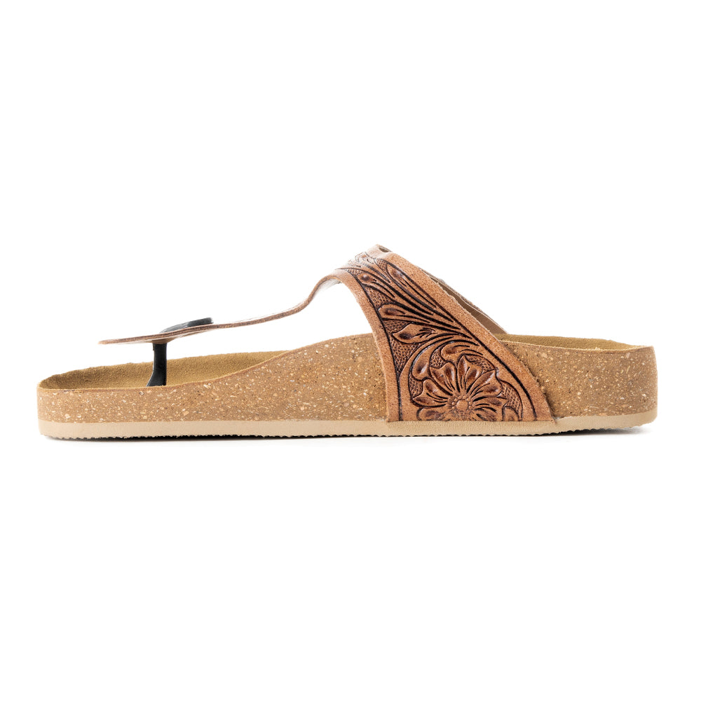 Myra Grashius Leather Slip - on Flats for Women - Handtooled Casual Sandals with Western Flair - PhishStones Products