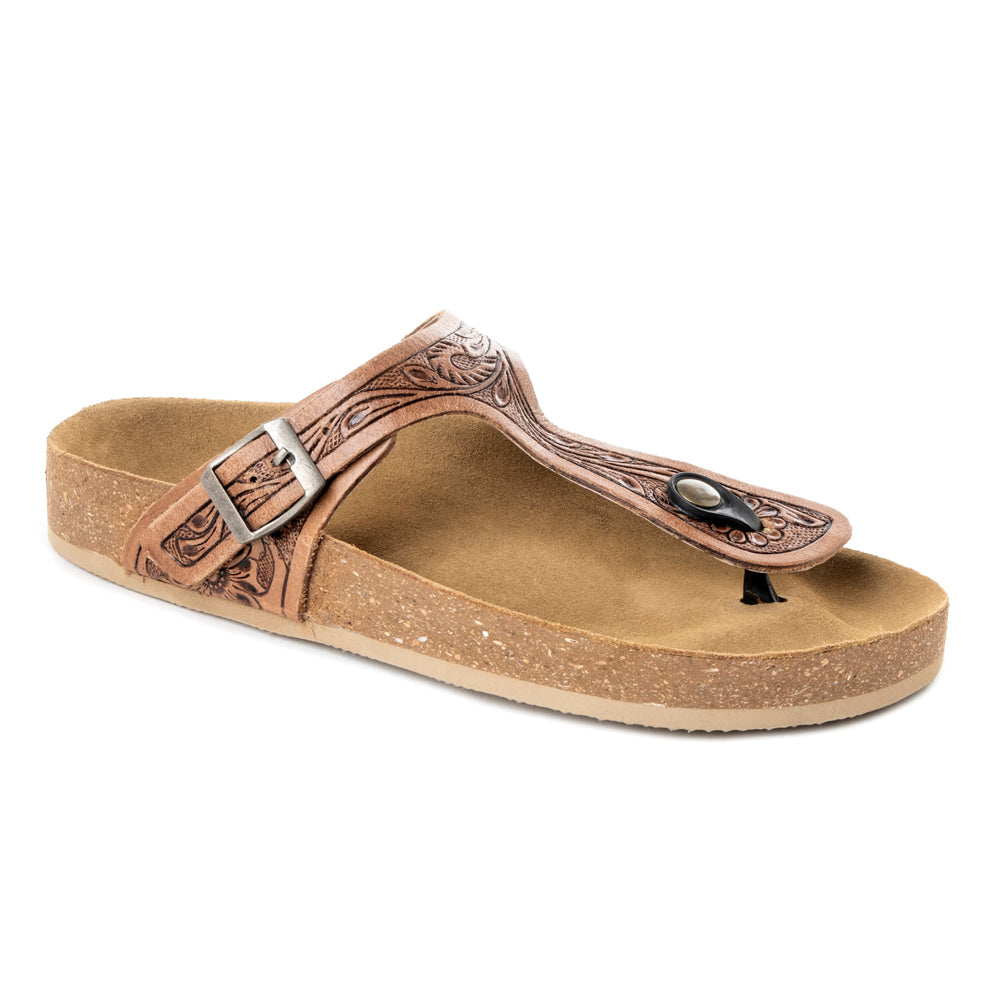 Myra Grashius Leather Slip - on Flats for Women - Handtooled Casual Sandals with Western Flair - PhishStones Products