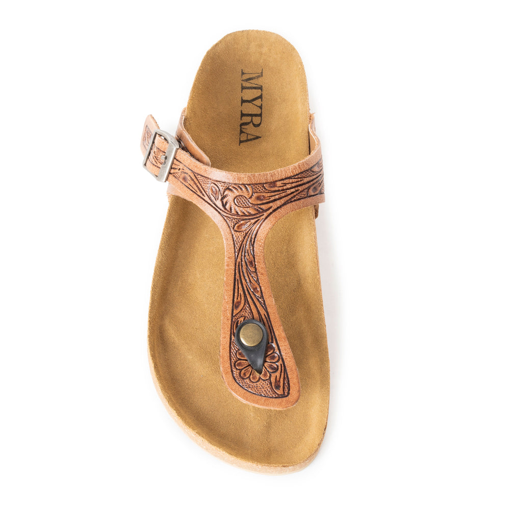 Myra Grashius Leather Slip - on Flats for Women - Handtooled Casual Sandals with Western Flair - PhishStones Products
