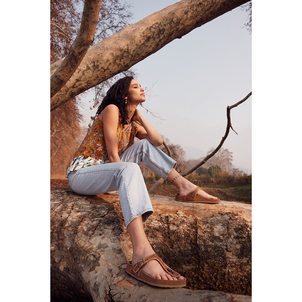 Myra Grashius Leather Slip - on Flats for Women - Handtooled Casual Sandals with Western Flair - PhishStones Products