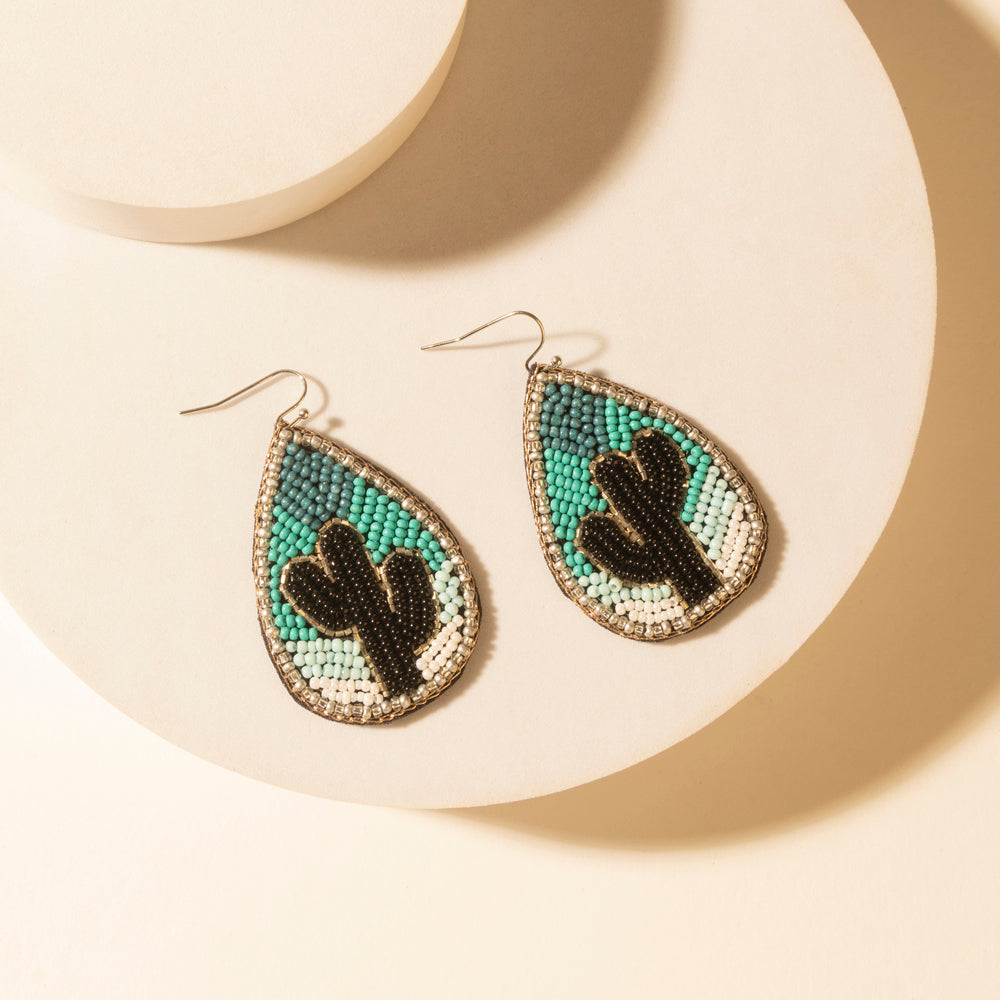 Myra Monsoon Saguaro Cactus Beaded Earrings in Adobe Blue - PhishStones Products