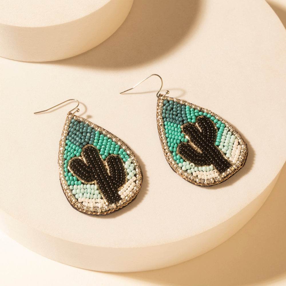 Myra Monsoon Saguaro Cactus Beaded Earrings in Adobe Blue - PhishStones Products
