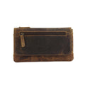 Myra Oak Fire Rustic Brown Leather Wallet - RFID - Protected Zip Pouch for Secure Cards & Cash Storage - PhishStones Products
