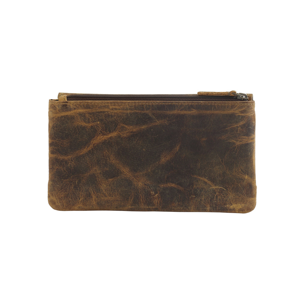 Myra Oak Fire Rustic Brown Leather Wallet - RFID - Protected Zip Pouch for Secure Cards & Cash Storage - PhishStones Products