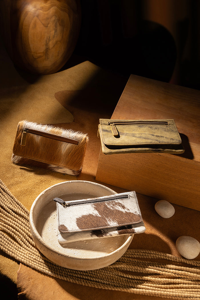 Myra Oak Fire Rustic Brown Leather Wallet - RFID - Protected Zip Pouch for Secure Cards & Cash Storage - PhishStones Products