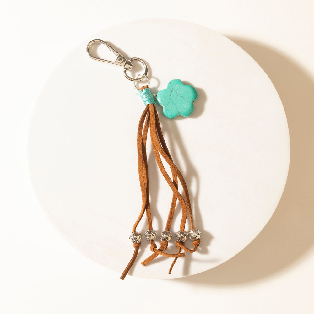 Myra Rangeflower Tassel Charm Keychain in Suede Brown - PhishStones Products