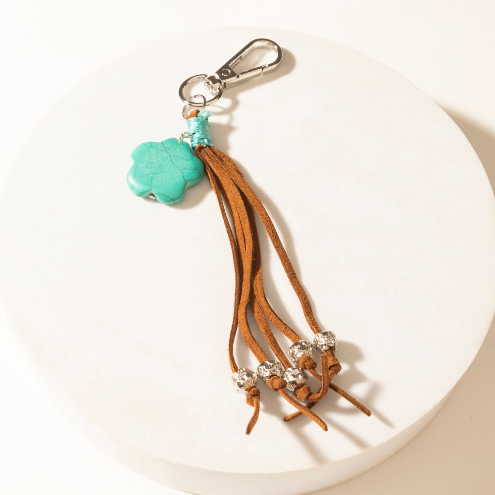 Myra Rangeflower Tassel Charm Keychain in Suede Brown - PhishStones Products