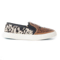 Myra Reflexo Textured Leather Slip - Ons - Hairon Cowhide & Floral Tooling Comfort Sneakers for Women - PhishStones Products