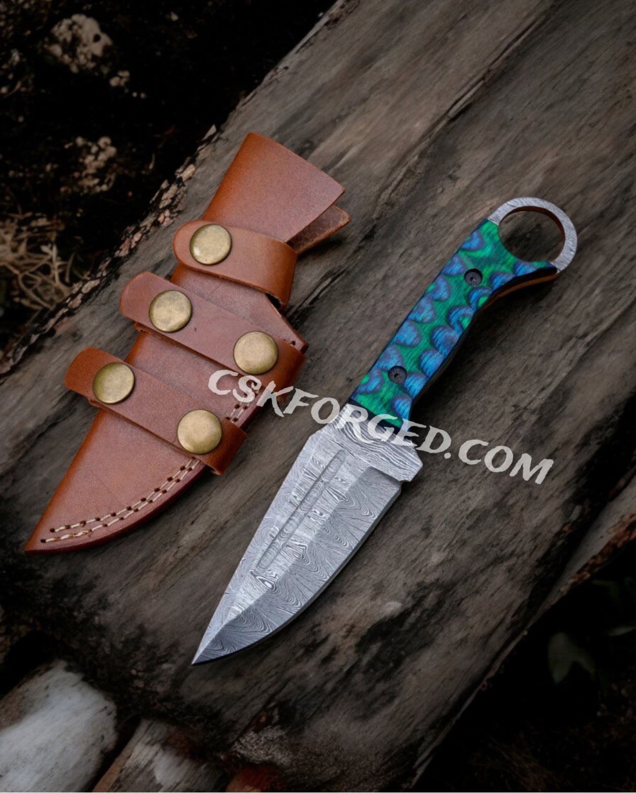Mystic Blade 9" Damascus Steel Hunting Knife with Jiggle Wood Handle - PhishStones Products