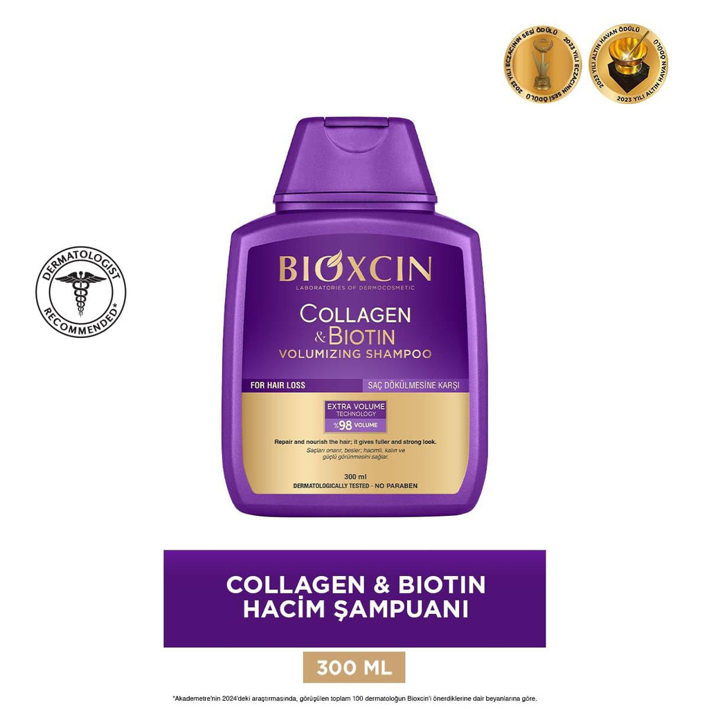 Bioxcin Collagen & Biotin Volume Shampoo - Strengthens & Volumizes Hair, Hypoallergenic, Paraben-Free