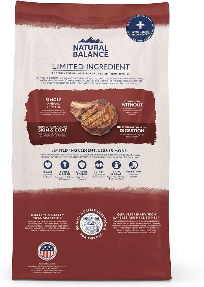 Natural Balance Limited Ingredient Adult Dry Dog Food with Healthy Grains, Beef & Brown Rice Recipe, 12 Pound (Pack of 1) - PhishStones Products