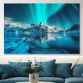 Nature Wall Art Prints - Ocean Forest Mountain Lake Canvas Landscapes - Small to Extra Large Living Room Bedroom Kitchen Bathroom Décor (Northern Lights Over Lake, 20L" x 30W") - PhishStones Products