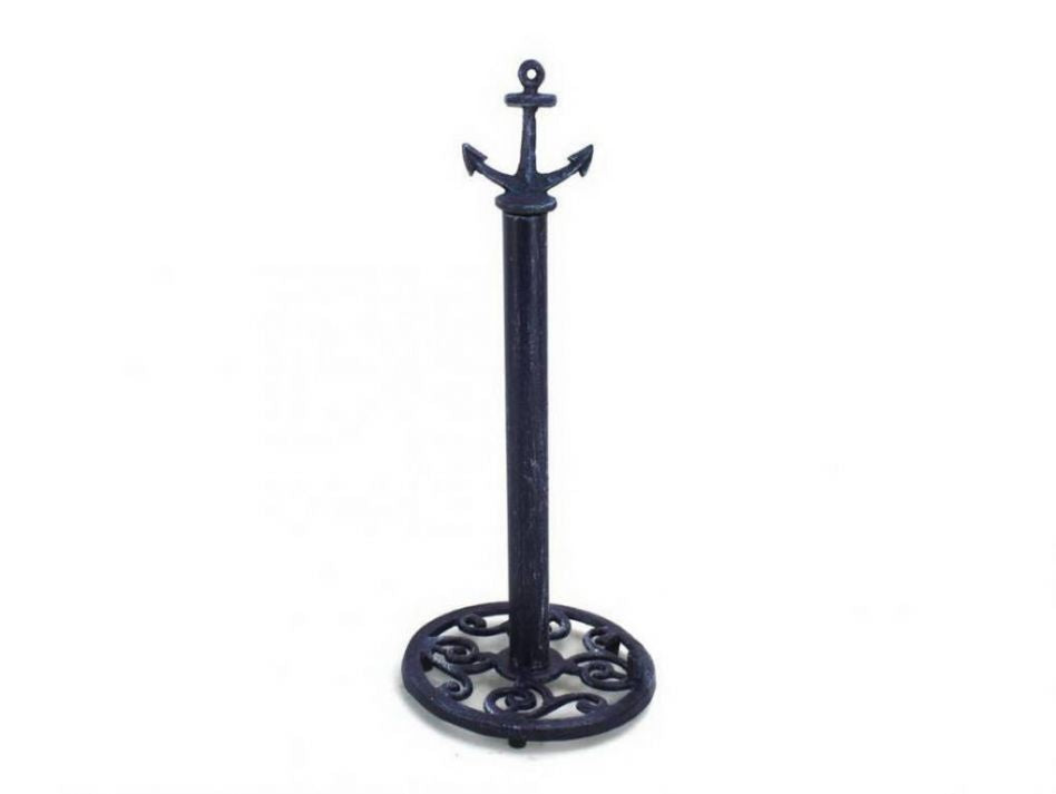 Rustic Dark Blue Cast Iron Anchor Extra Toilet Paper Stand 16""