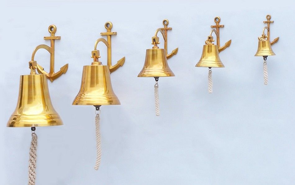 Brass Plated Hanging Anchor Bell 8""