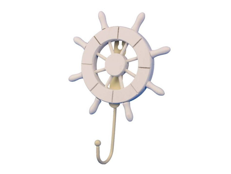 White Decorative Ship Wheel with Hook 8""