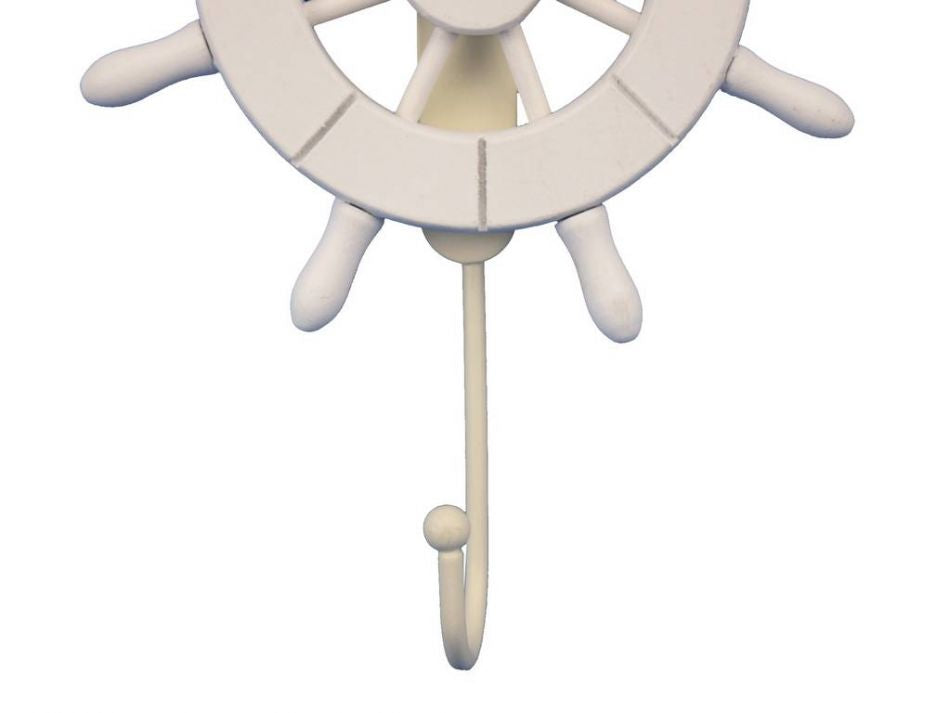 White Decorative Ship Wheel with Hook 8""