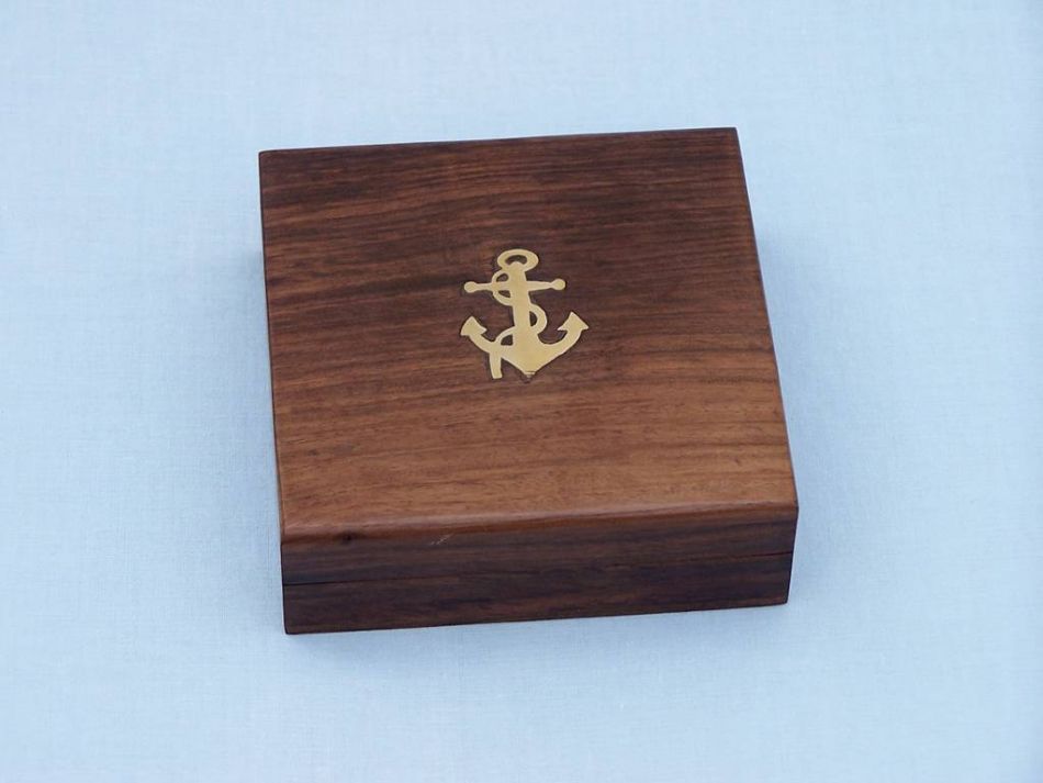 Antique Brass Admirals Desk Compass with Rosewood Box 5""