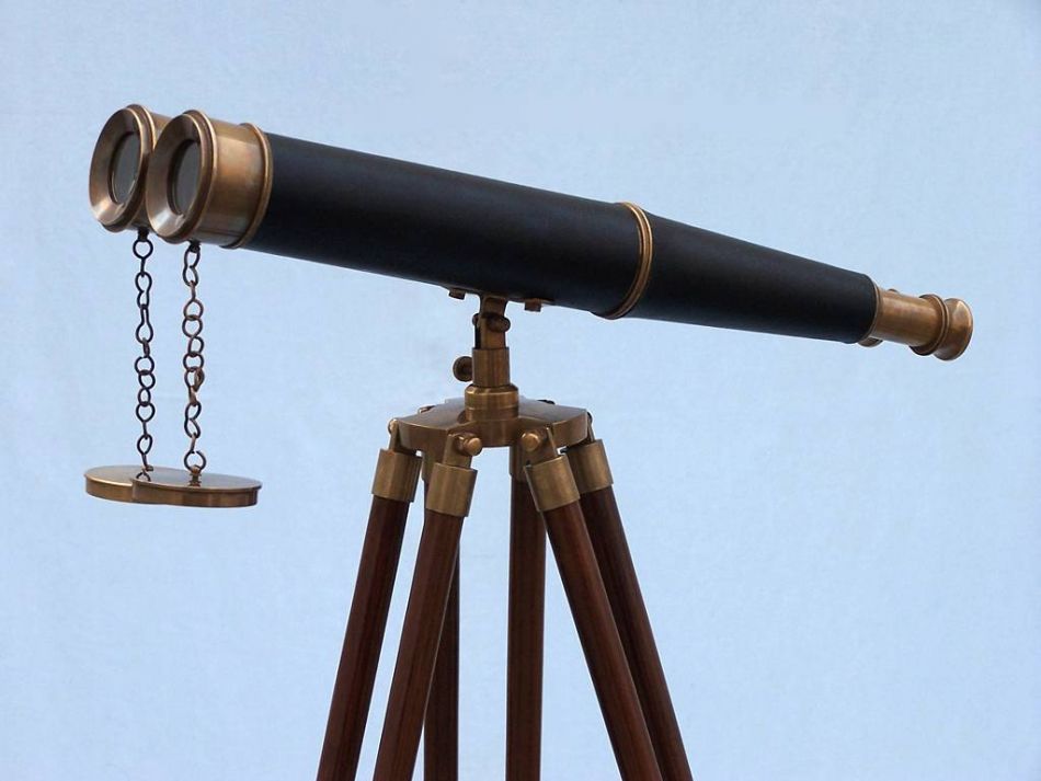 Floor Standing Admirals Antique Brass Binoculars with Leather 62""