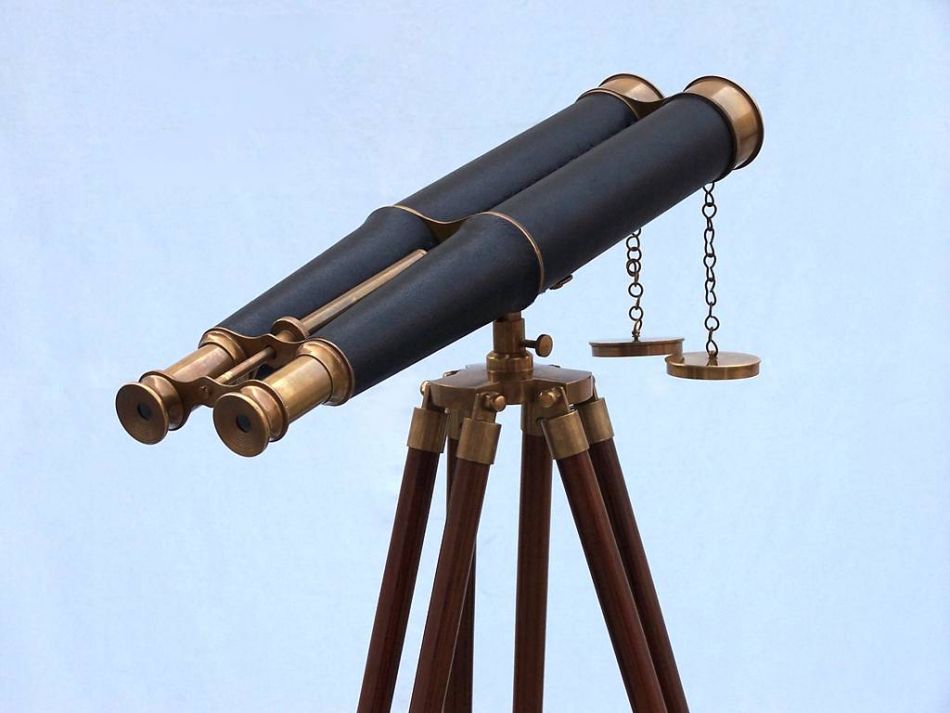 Floor Standing Admirals Antique Brass Binoculars with Leather 62""