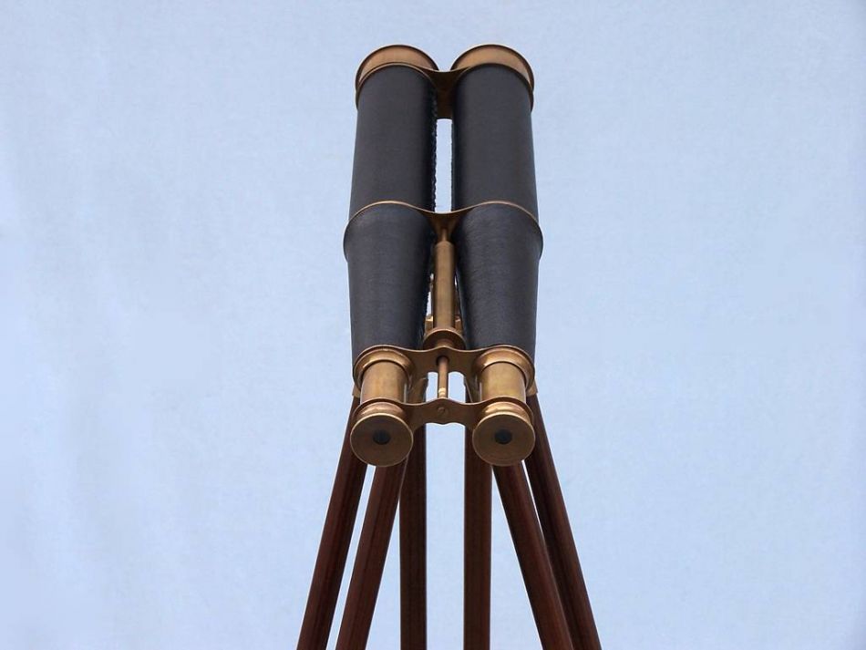 Floor Standing Admirals Antique Brass Binoculars with Leather 62""