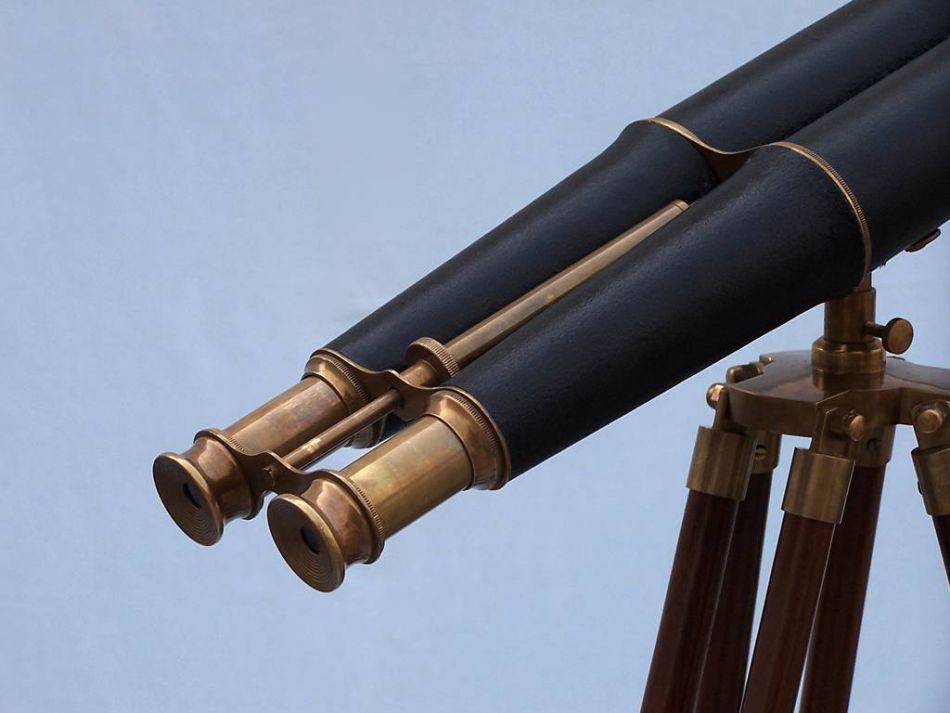 Floor Standing Admirals Antique Brass Binoculars with Leather 62""