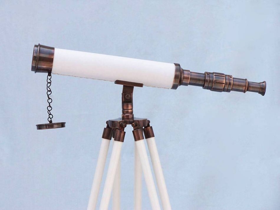 Floor Standing Antique Copper with White Leather Harbor Master Telescope 50""