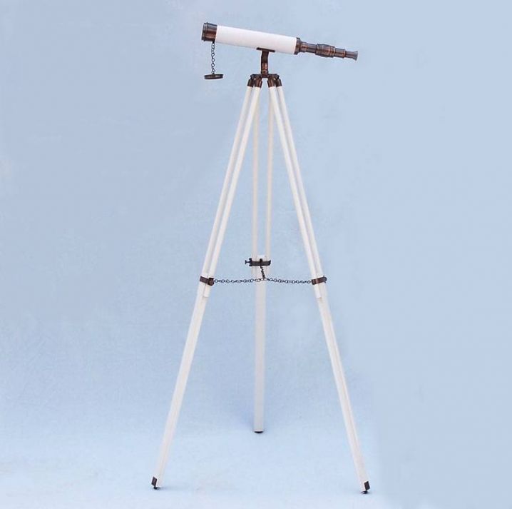 Floor Standing Antique Copper with White Leather Harbor Master Telescope 50""