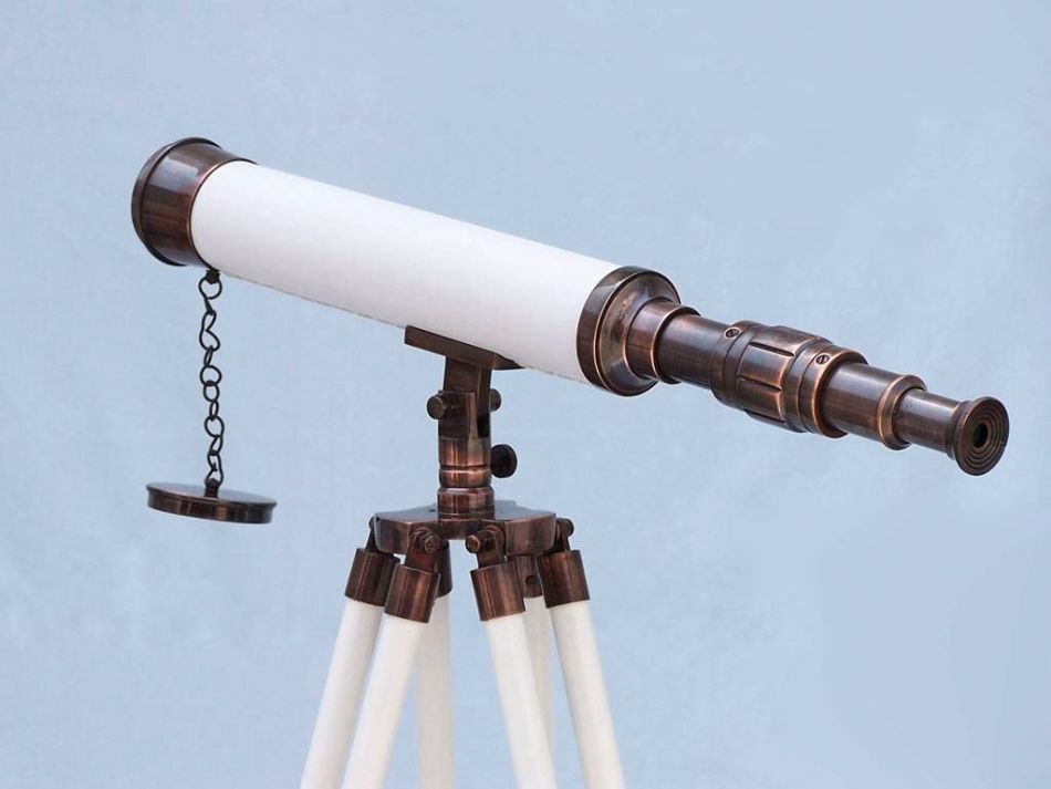 Floor Standing Antique Copper with White Leather Harbor Master Telescope 50""
