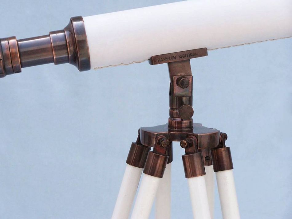 Floor Standing Antique Copper with White Leather Harbor Master Telescope 50""