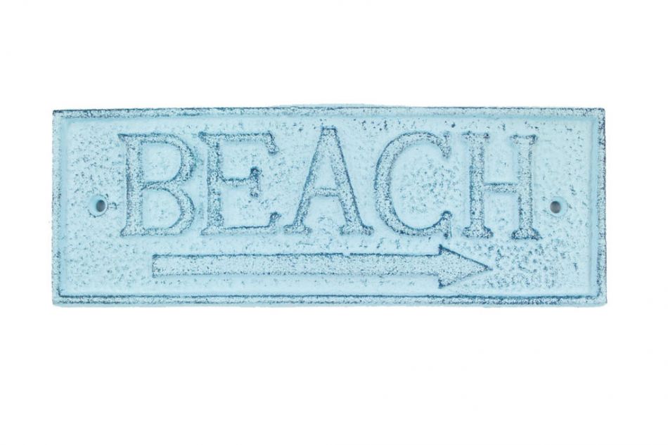 Rustic Dark Blue Whitewashed Cast Iron Beach Sign 9""