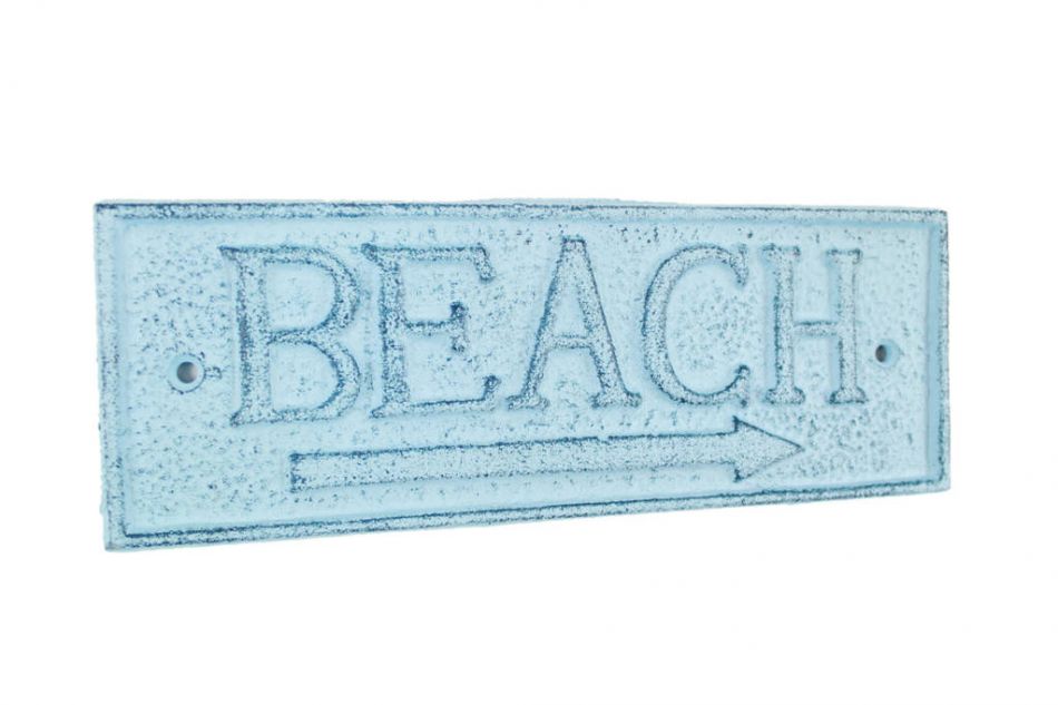 Rustic Dark Blue Whitewashed Cast Iron Beach Sign 9""