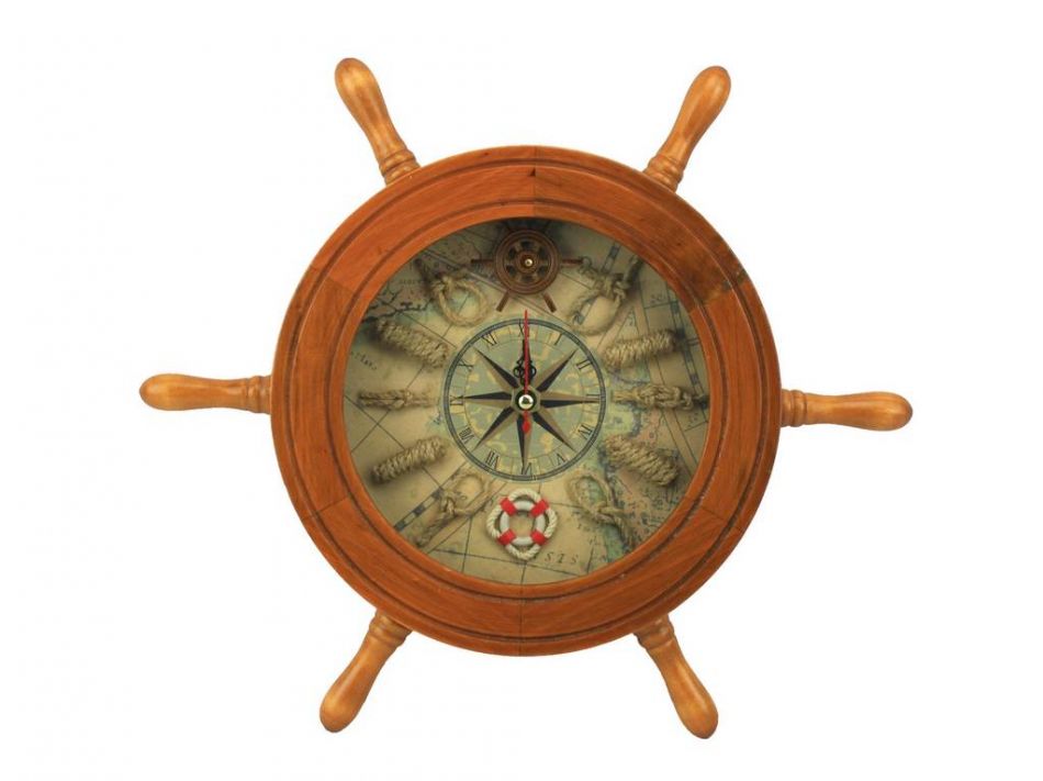 Wooden Ship Wheel Knot Faced Clock 12""
