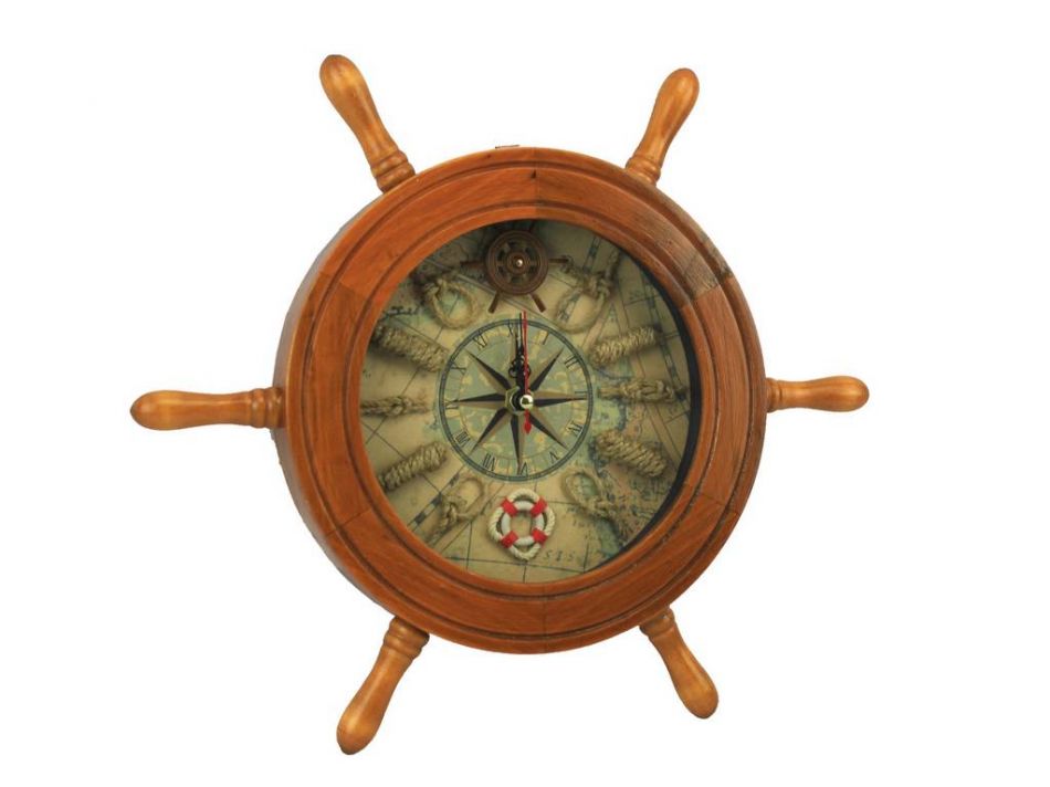 Wooden Ship Wheel Knot Faced Clock 12""