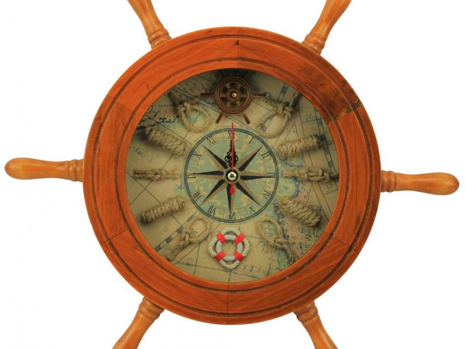 Wooden Ship Wheel Knot Faced Clock 12""