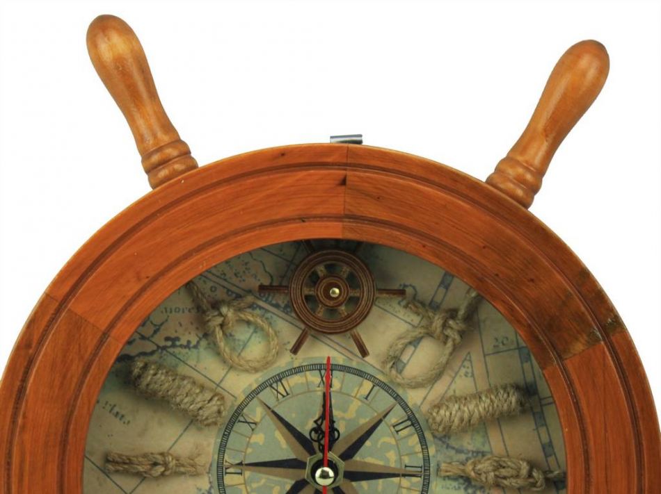 Wooden Ship Wheel Knot Faced Clock 12""