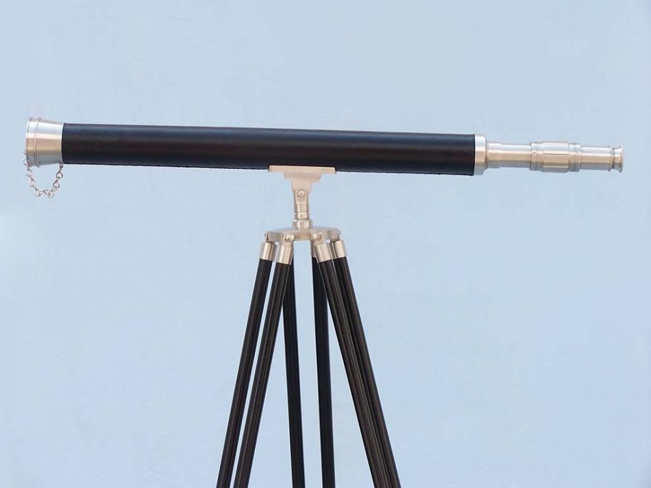 Floor Standing Brushed Nickel With Leather Harbor Master Telescope 60""