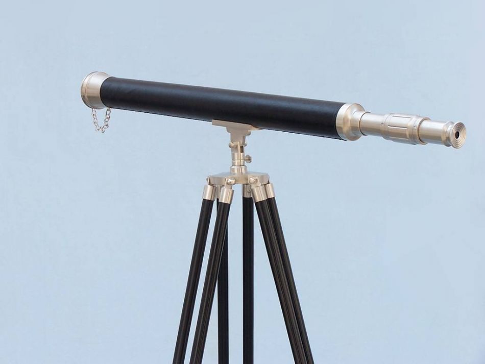 Floor Standing Brushed Nickel With Leather Harbor Master Telescope 60""