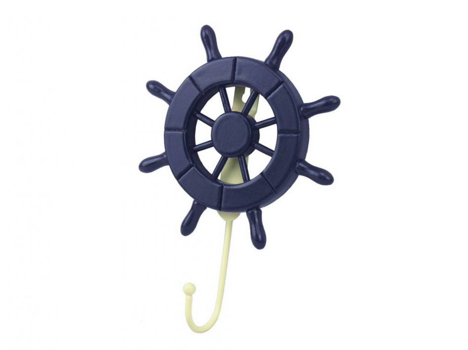 Dark Blue Decorative Ship Wheel with Hook 8""