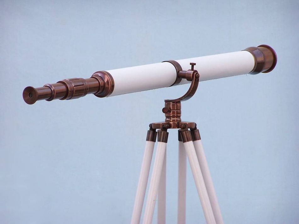Floor Standing Antique Copper With White Leather Galileo Telescope 65""