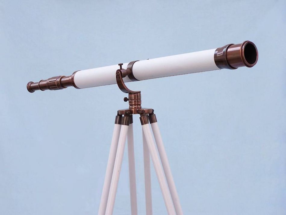 Floor Standing Antique Copper With White Leather Galileo Telescope 65""