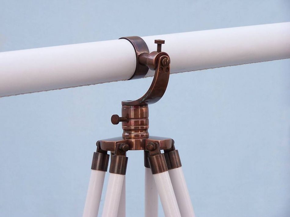 Floor Standing Antique Copper With White Leather Galileo Telescope 65""