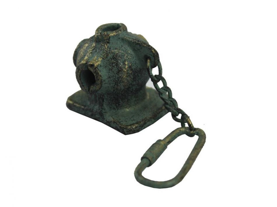 Antique Bronze Cast Iron Diver Helmet Key Chain 5""