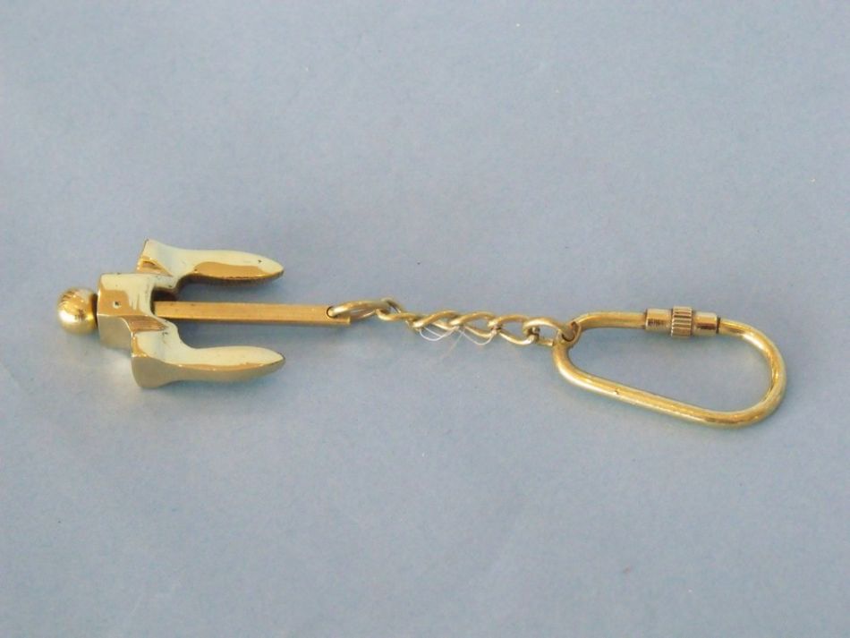 Solid Brass Navy Stockless Anchor Key Chain 5""