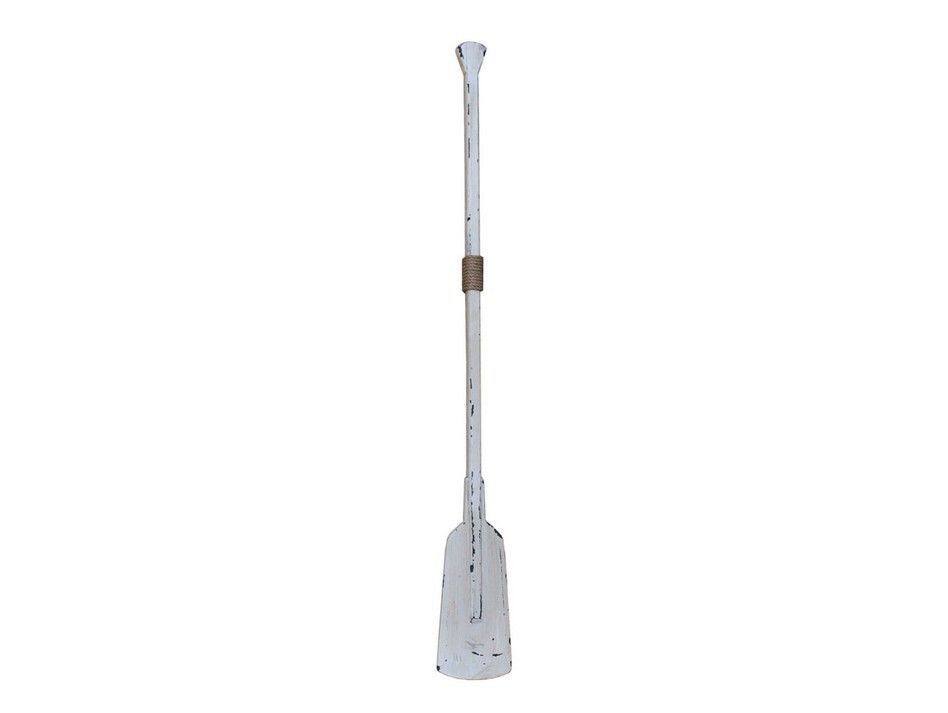 Wooden Rustic Whitewashed Squared Decorative Rowing Boat Oar with Hooks 50""