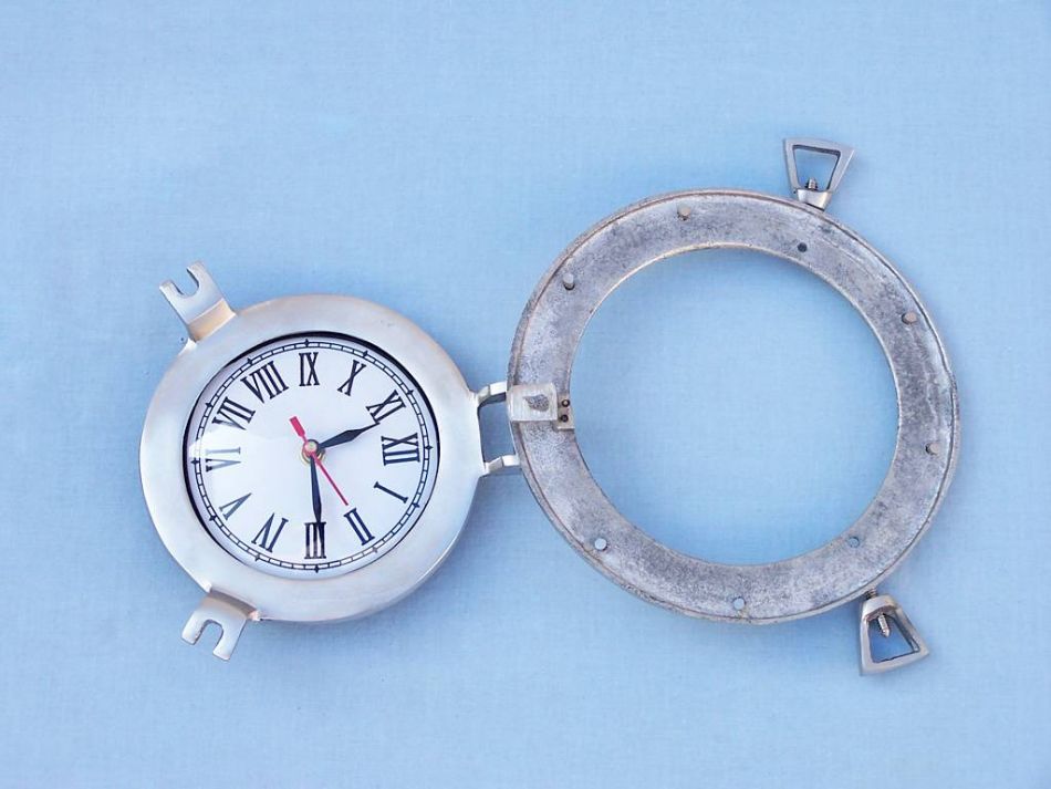 Brushed Nickel Deluxe Class Decorative Ship Porthole Clock 8""