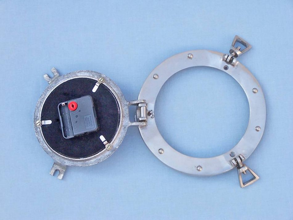 Brushed Nickel Deluxe Class Decorative Ship Porthole Clock 8""