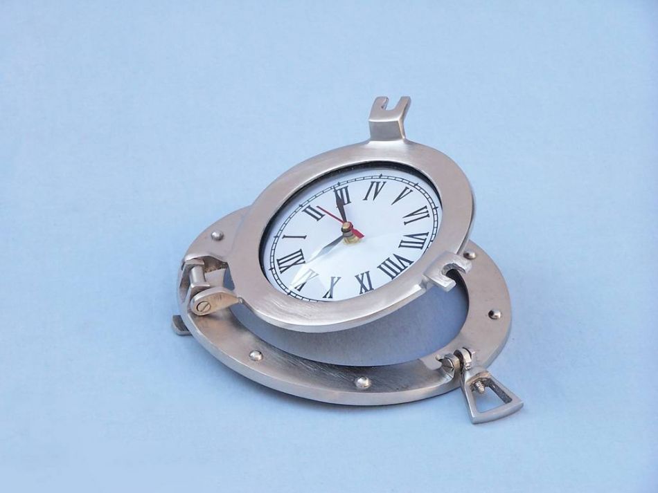 Brushed Nickel Deluxe Class Decorative Ship Porthole Clock 8""
