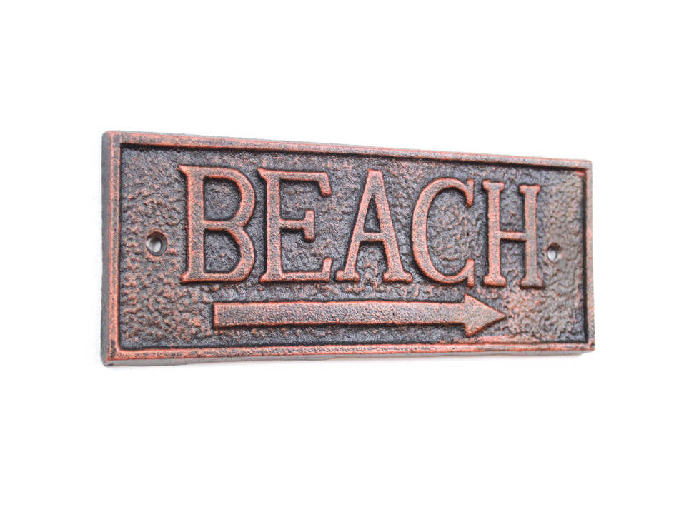 Rustic Copper Cast Iron Beach Sign 9""