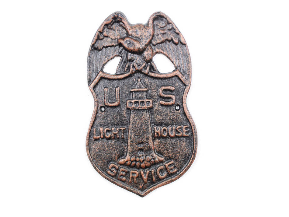 Rustic Copper Cast Iron US Lighthouse Service Sign 9""