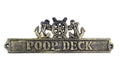 Antique Gold Cast Iron Poop Deck Sign with Ship Wheel and Anchors 9""